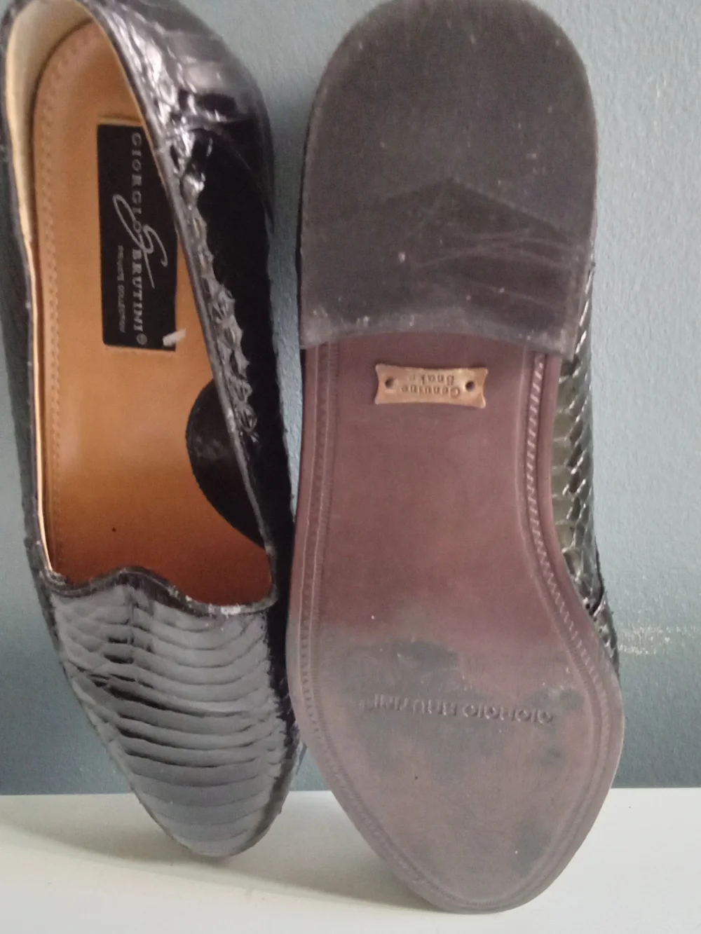 Giorgio Brutini Private Collection Mens Black Genuine Snake Skin Loafers 10.5M